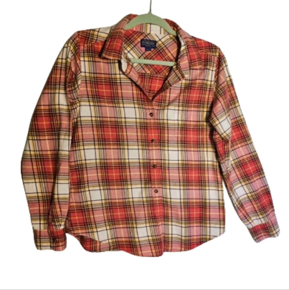Pendleton Red, Yellow, White Plaid Button Down Top Women's Size Large